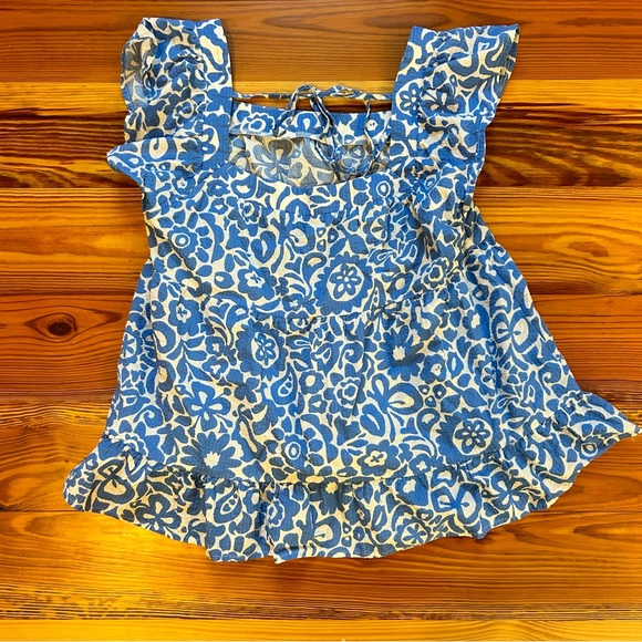 Blue and White Ruffle Hem Top Size Small - Picture 6 of 7